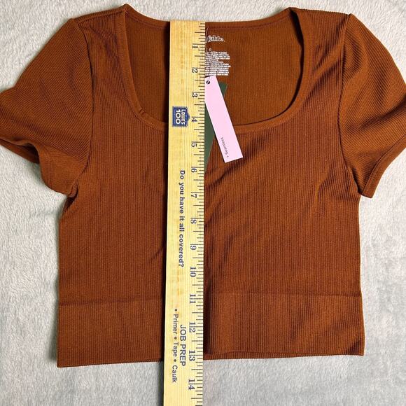 Wild Fable Seamless Cropped T Shirt Womens S Brown Stretchy Ribbed Fitted Fall - Picture 5 of 6